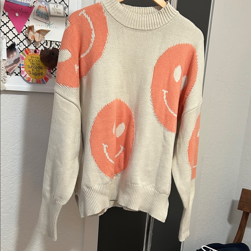By Together Cream and Orange Smiley Sweater